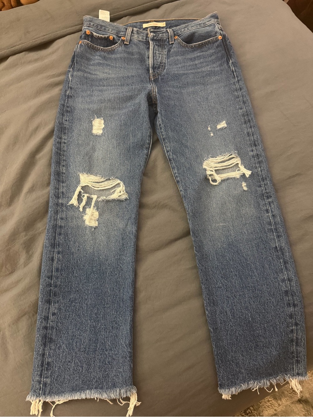 Levi's Women's Distressed Straight-Leg Blue Jeans